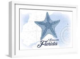 Sarasota, Florida - Starfish - Blue - Coastal Icon-Lantern Press-Framed Art Print