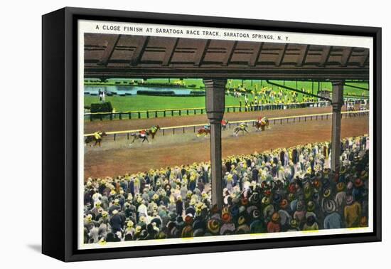 Saratoga Springs, New York - A Close Finish Scene-Lantern Press-Framed Stretched Canvas