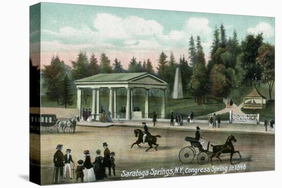 Saratoga Springs, New York - Congress Spring Scene in 1848-Lantern Press-Stretched Canvas