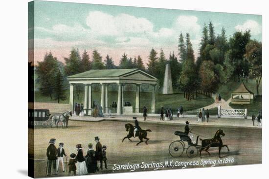 Saratoga Springs, New York - Congress Spring Scene in 1848-Lantern Press-Stretched Canvas