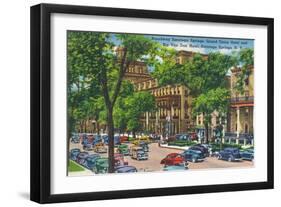 Saratoga Springs, New York - Grand Union and Rip Van Winkle Hotels View-Lantern Press-Framed Art Print