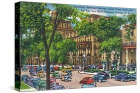 Saratoga Springs, New York - Grand Union and Rip Van Winkle Hotels View-Lantern Press-Stretched Canvas