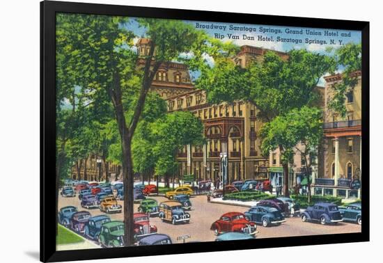 Saratoga Springs, New York - Grand Union and Rip Van Winkle Hotels View-Lantern Press-Framed Art Print