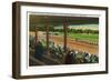 Saratoga Springs, New York - Horses Going to the Post at Race Track-Lantern Press-Framed Art Print