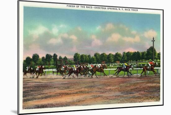 Saratoga Springs, New York - Jockeys Finishing Horse Race at Race Track-Lantern Press-Mounted Art Print