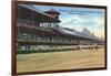 Saratoga Springs, New York - Racetrack View of Clubhouse, Band Stand-Lantern Press-Framed Art Print