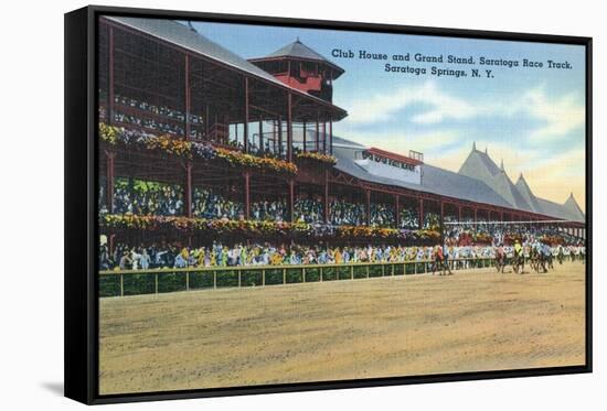 Saratoga Springs, New York - Racetrack View of Clubhouse, Band Stand-Lantern Press-Framed Stretched Canvas