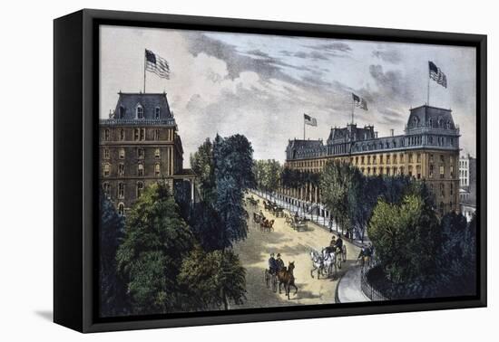 Saratoga Springs-Currier & Ives-Framed Stretched Canvas