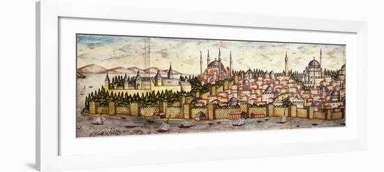 Sarayburnu, Seraglio Point, Hagia Sophia, the Blue Mosque and Topkapi Palace, late 16th century-null-Framed Giclee Print