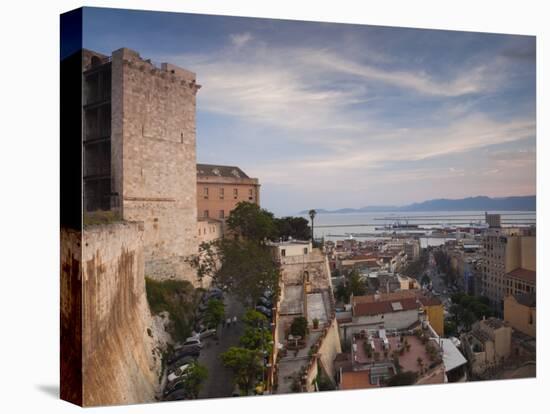Sardinia, Cagliari, Il Castello Old Town, Torre Dell' Elefante Tower, Sunset, Italy-Walter Bibikow-Stretched Canvas