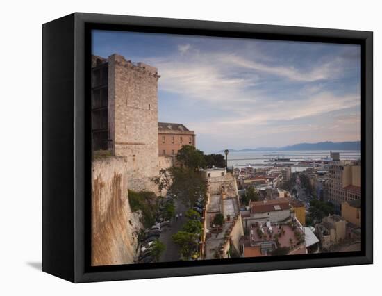 Sardinia, Cagliari, Il Castello Old Town, Torre Dell' Elefante Tower, Sunset, Italy-Walter Bibikow-Framed Stretched Canvas