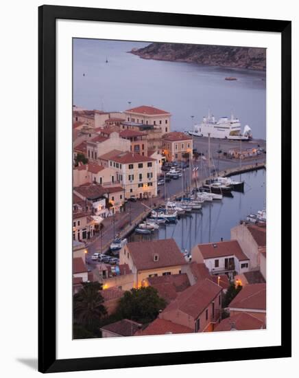 Sardinia, Northern Sardinia, Isola Maddalena, La Maddalena, Aerial Port View from the Hills, Dusk,-Walter Bibikow-Framed Photographic Print