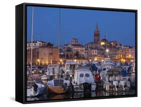 Sardinia, Western Sardinia, Alghero, City Walls from the Yacht Marina, Italy-Walter Bibikow-Framed Stretched Canvas