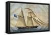 Sardinian Barquentine Cristina, 1829, Watercolour by Pittalunga, Italy, 19th Century-null-Framed Stretched Canvas