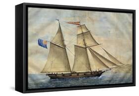 Sardinian Barquentine Cristina, 1829, Watercolour by Pittalunga, Italy, 19th Century-null-Framed Stretched Canvas