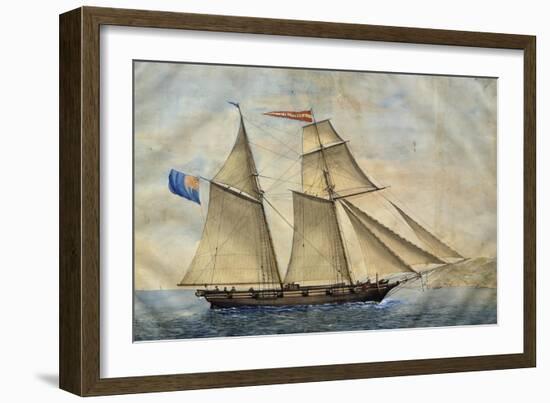 Sardinian Barquentine Cristina, 1829, Watercolour by Pittalunga, Italy, 19th Century-null-Framed Giclee Print