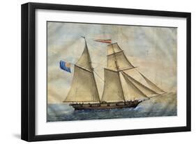 Sardinian Barquentine Cristina, 1829, Watercolour by Pittalunga, Italy, 19th Century-null-Framed Giclee Print