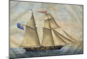 Sardinian Barquentine Cristina, 1829, Watercolour by Pittalunga, Italy, 19th Century-null-Mounted Giclee Print
