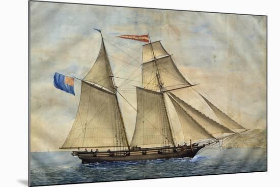 Sardinian Barquentine Cristina, 1829, Watercolour by Pittalunga, Italy, 19th Century-null-Mounted Giclee Print