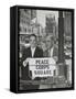 Sargent Shriver and Edward R. Dudley in Times Square with a Sign 'Peace Corps Square'-null-Framed Stretched Canvas