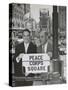 Sargent Shriver and Edward R. Dudley in Times Square with a Sign 'Peace Corps Square'-null-Stretched Canvas