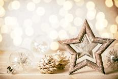 Christmas Background with Decorative Star,Christmas Balls and Pine Cones-sarsmis-Photographic Print