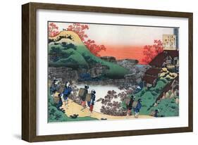 Sarumaaru Tayu,8th CE: Autumn,farmwomen return from collecting mushrooms. A stag and deer.-Katsushika Hokusai-Framed Giclee Print
