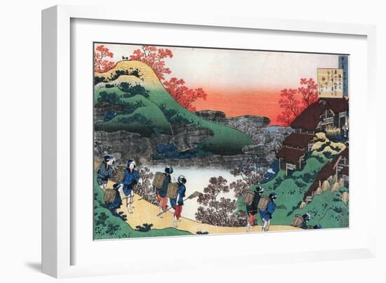 Sarumaaru Tayu,8th CE: Autumn,farmwomen return from collecting mushrooms. A stag and deer.-Katsushika Hokusai-Framed Giclee Print