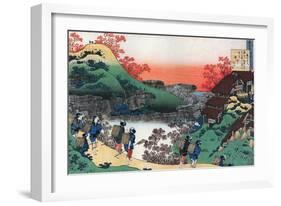 Sarumaaru Tayu,8th CE: Autumn,farmwomen return from collecting mushrooms. A stag and deer.-Katsushika Hokusai-Framed Giclee Print