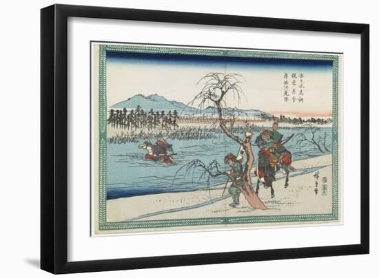 Sasaki Takastuna and Kajiwara Kagetoki Competing to Take the Lead Crosiing the Uji River, 1834-1839-Utagawa Hiroshige-Framed Giclee Print