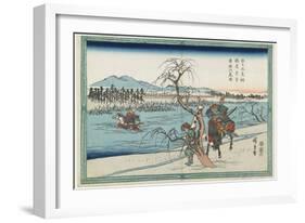 Sasaki Takastuna and Kajiwara Kagetoki Competing to Take the Lead Crosiing the Uji River, 1834-1839-Utagawa Hiroshige-Framed Giclee Print
