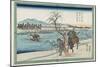 Sasaki Takastuna and Kajiwara Kagetoki Competing to Take the Lead Crosiing the Uji River, 1834-1839-Utagawa Hiroshige-Mounted Giclee Print