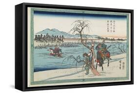Sasaki Takastuna and Kajiwara Kagetoki Competing to Take the Lead Crosiing the Uji River, 1834-1839-Utagawa Hiroshige-Framed Stretched Canvas