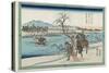 Sasaki Takastuna and Kajiwara Kagetoki Competing to Take the Lead Crosiing the Uji River, 1834-1839-Utagawa Hiroshige-Stretched Canvas