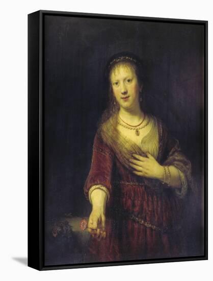 Saskia with a Red Flower, 1641-Rembrandt van Rijn-Framed Stretched Canvas