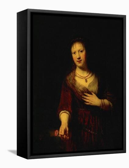 Saskia with a Red Flower-Rembrandt van Rijn-Framed Stretched Canvas