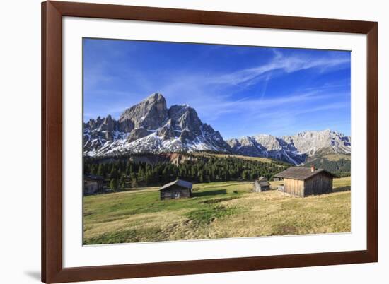 Sass de Putia in background enriched by green meadows. Passo delle Erbe. Puez Odle South Tyrol Dolo-ClickAlps-Framed Photographic Print