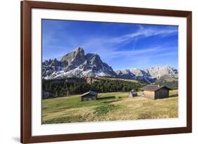 Sass de Putia in background enriched by green meadows. Passo delle Erbe. Puez Odle South Tyrol Dolo-ClickAlps-Framed Photographic Print