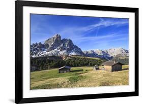 Sass de Putia in background enriched by green meadows. Passo delle Erbe. Puez Odle South Tyrol Dolo-ClickAlps-Framed Photographic Print