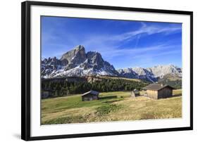 Sass de Putia in background enriched by green meadows. Passo delle Erbe. Puez Odle South Tyrol Dolo-ClickAlps-Framed Photographic Print