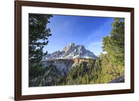 Sass de Putia in background enriched by green woods. Passo delle Erbe. Puez Odle South Tyrol Dolomi-ClickAlps-Framed Photographic Print