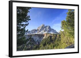 Sass de Putia in background enriched by green woods. Passo delle Erbe. Puez Odle South Tyrol Dolomi-ClickAlps-Framed Photographic Print