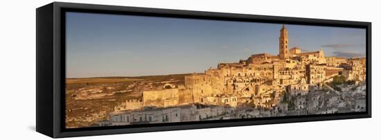 Sasso Barisano and cathedral at sunset, UNESCO World Heritage Site, Matera, Basilicata, Puglia, Ita-Markus Lange-Framed Stretched Canvas