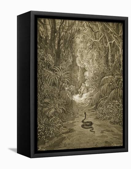 Satan As a Serpent Enters Paradise-Gustave Doré-Framed Stretched Canvas