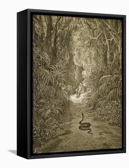 Satan As a Serpent Enters Paradise-Gustave Doré-Framed Stretched Canvas