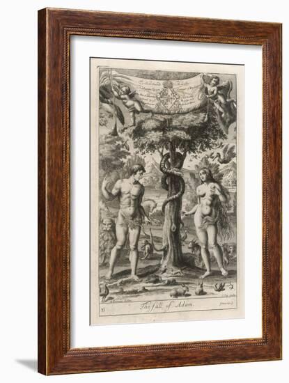 Satan Disguised as a Serpent Suggests to Eve That She and Adam Should Eat the Forbidden Fruit-J. Kip-Framed Art Print