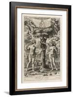 Satan Disguised as a Serpent Suggests to Eve That She and Adam Should Eat the Forbidden Fruit-J. Kip-Framed Art Print