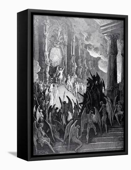 Satan in Council, from Book I of 'Paradise Lost' by John Milton (1608-74) Engraved by Stephane…-Gustave Dor?-Framed Stretched Canvas