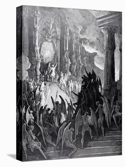 Satan in Council, from Book I of 'Paradise Lost' by John Milton (1608-74) Engraved by Stephane…-Gustave Dor?-Stretched Canvas