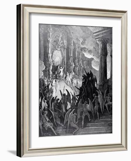 Satan in Council, from Book I of 'Paradise Lost' by John Milton (1608-74) Engraved by Stephane…-Gustave Dor?-Framed Giclee Print